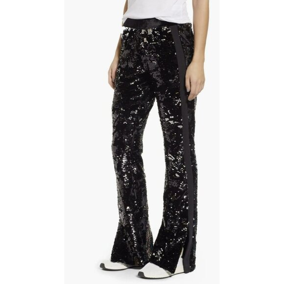 New Pam & Gela Black Sequin Flared Velour Pants Medium Mirror Ball Theme - Picture 1 of 9